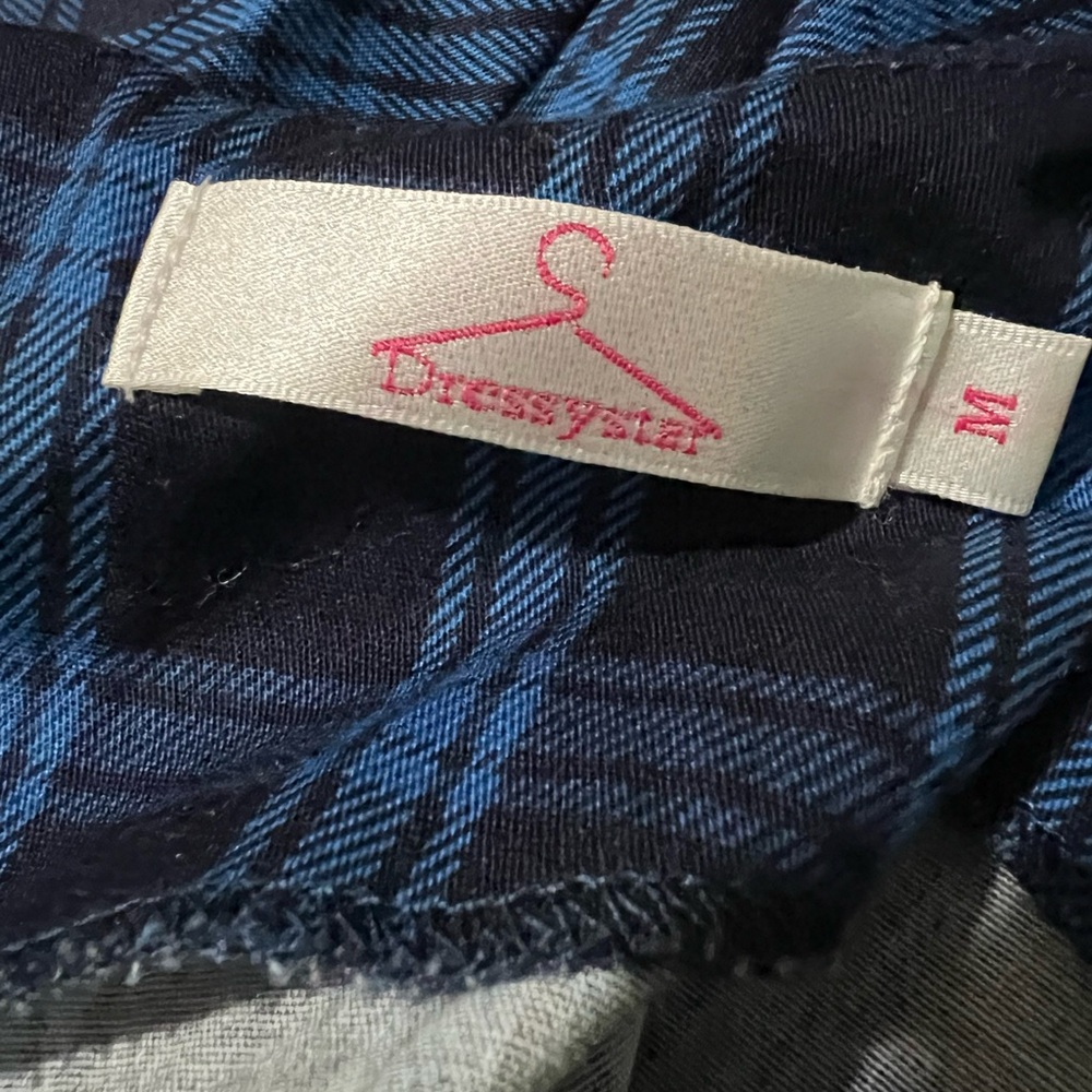 Dressystar 1950s vibe cap sleeve A-line dress, blue plaid full skirt size medium - Picture 7 of 8